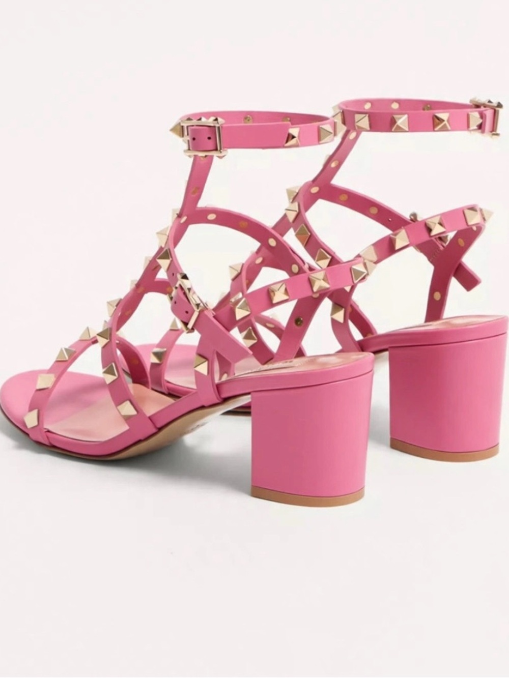 Valentino Garavani Pink Rockstud Ankle Strap Sandal 60 Mm Heel 40 IT 10 US